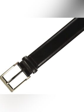 BNWT SIZE 34 Perry Ellis Black Leather Belt with Silver Buckle